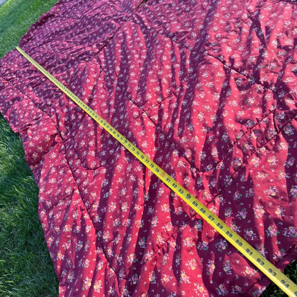 Vintage Cannon Floral Calico Quilted Bedspread Red Cottagecore Made in USA 94x81